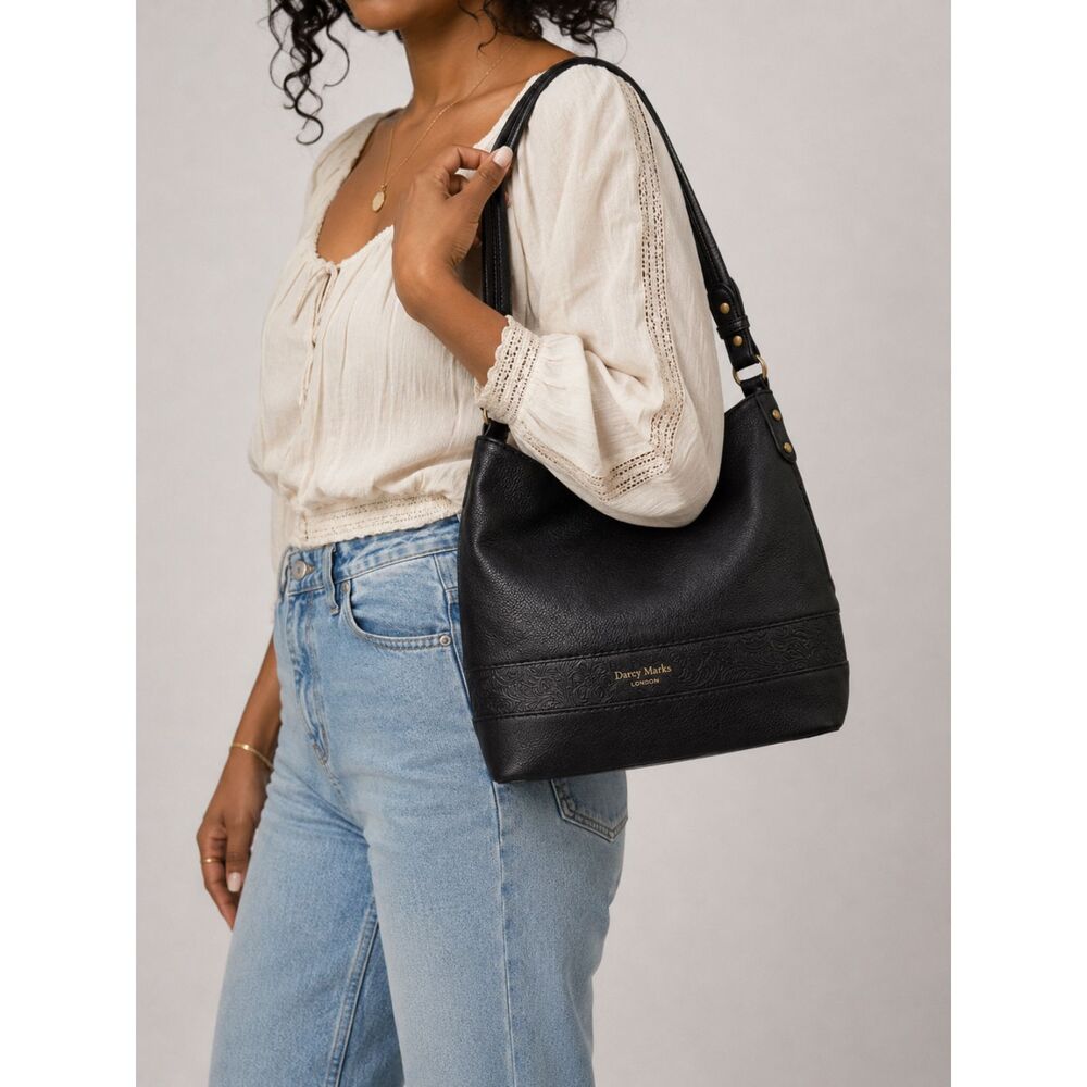 Darcy Marks London Embossed Vegan Leather Hobo Shoulder Bag